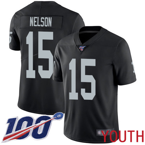 Oakland Raiders Limited Black Youth J  J  Nelson Home Jersey NFL Football #15 100th Season Vapor Jersey->youth nfl jersey->Youth Jersey